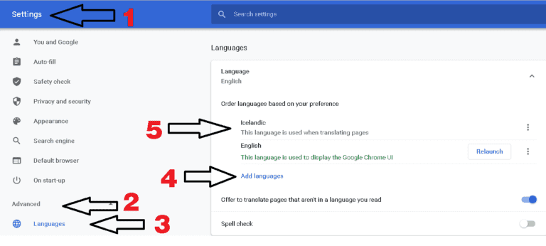 Google Chrome Language Settings