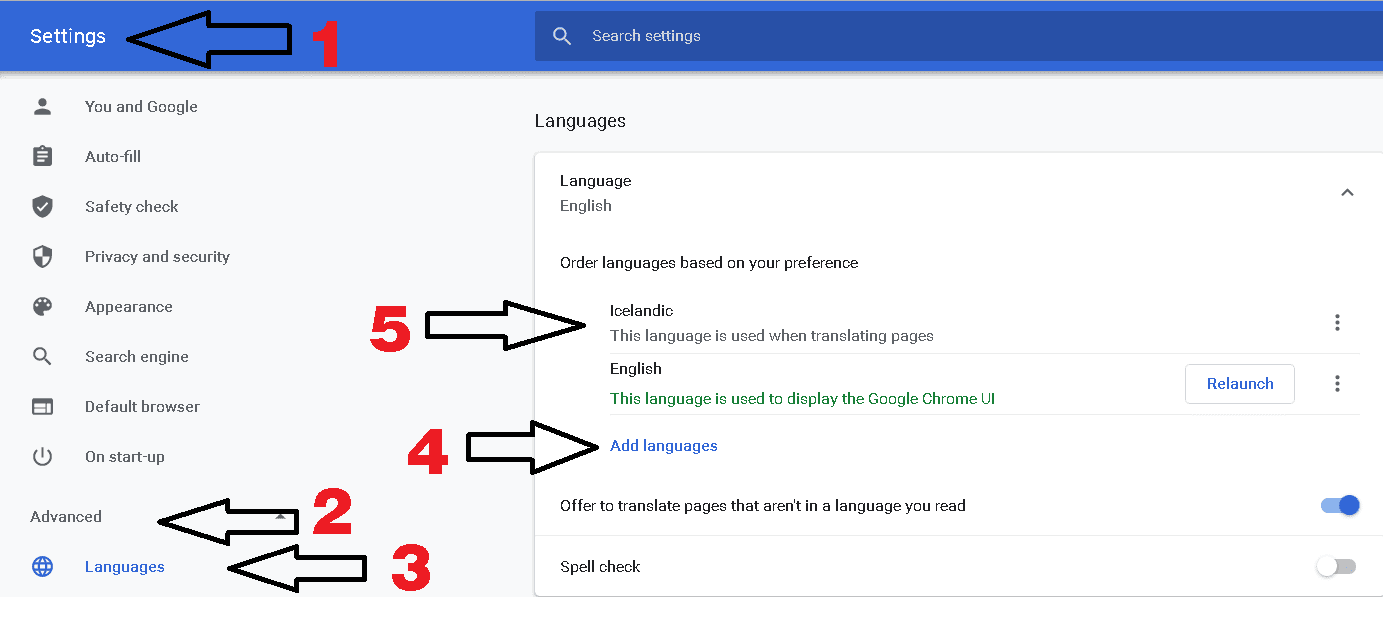Google Chrome Language Settings